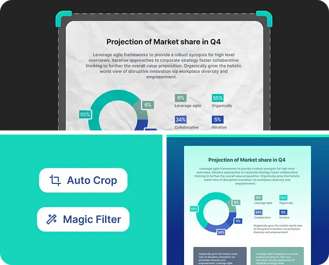 Auto crop and magic filter cleaning up a scanned report