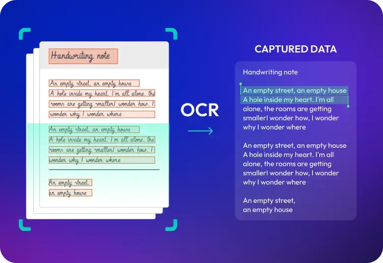 OCR converting handwriting into captured, selectable text