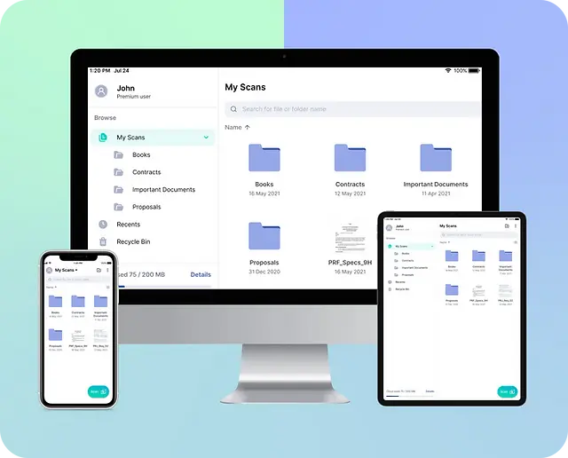 Documents synced across desktop, tablet and phone