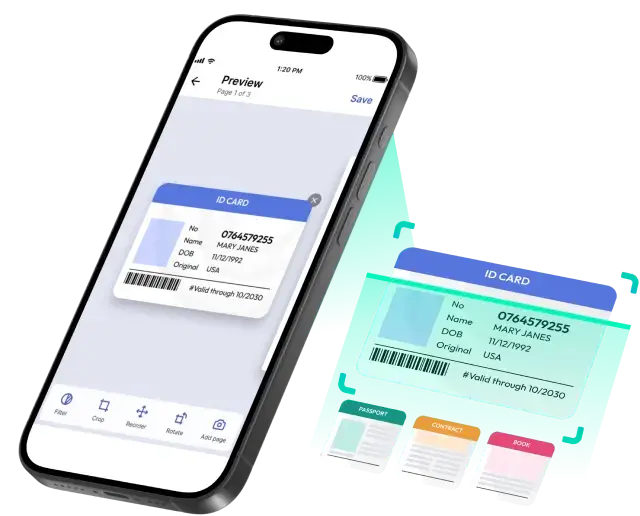 Easy Scanner app scanning an ID card into a clean digital document